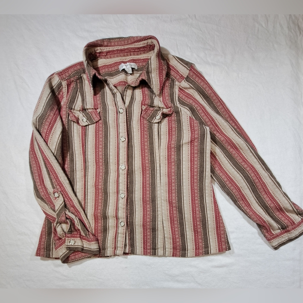 Christopher & Banks Kids Striped Button Down Shirt - Red and Brown